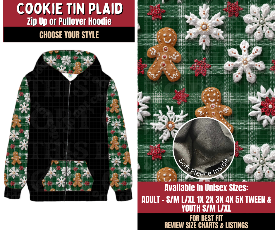 Preorder! Closes 9/7. ETA Dec. Cookie Tin Plaid Zip-Up or Pullover Hoodie