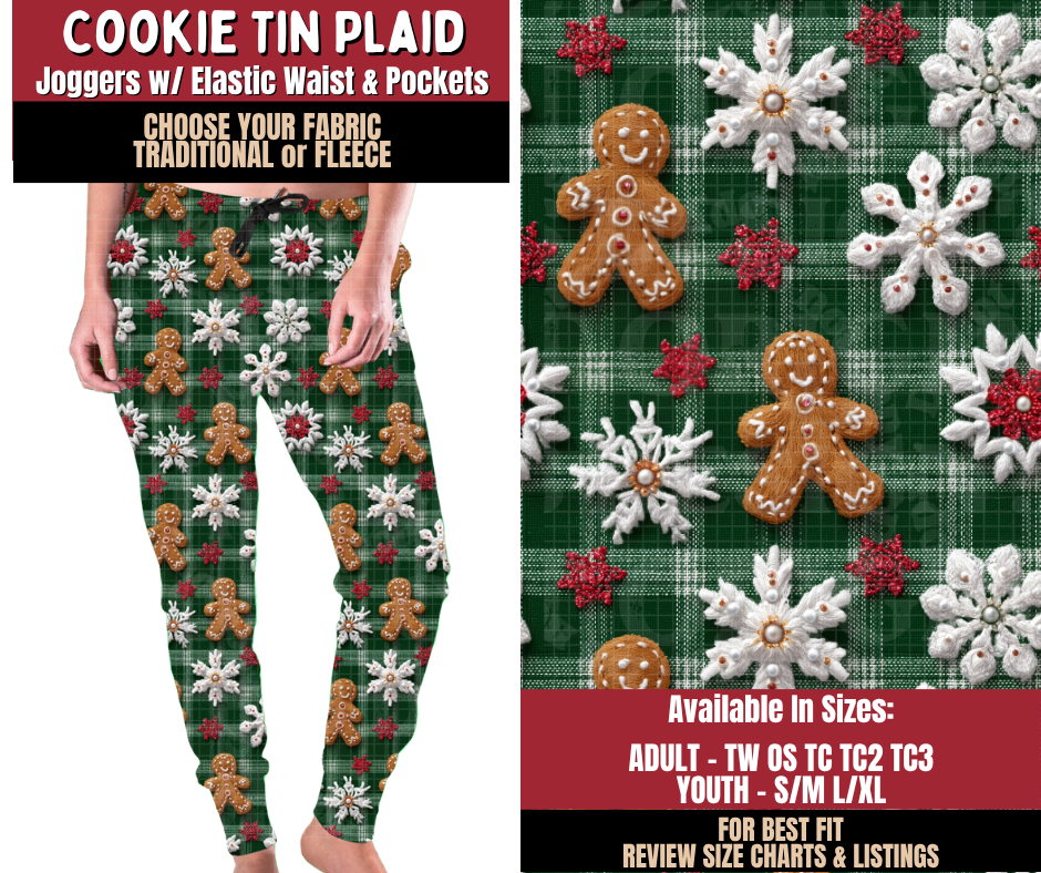 Preorder! Closes 9/7. ETA Dec. Cookie Tin Plaid Joggers Choose Fleece or Traditional