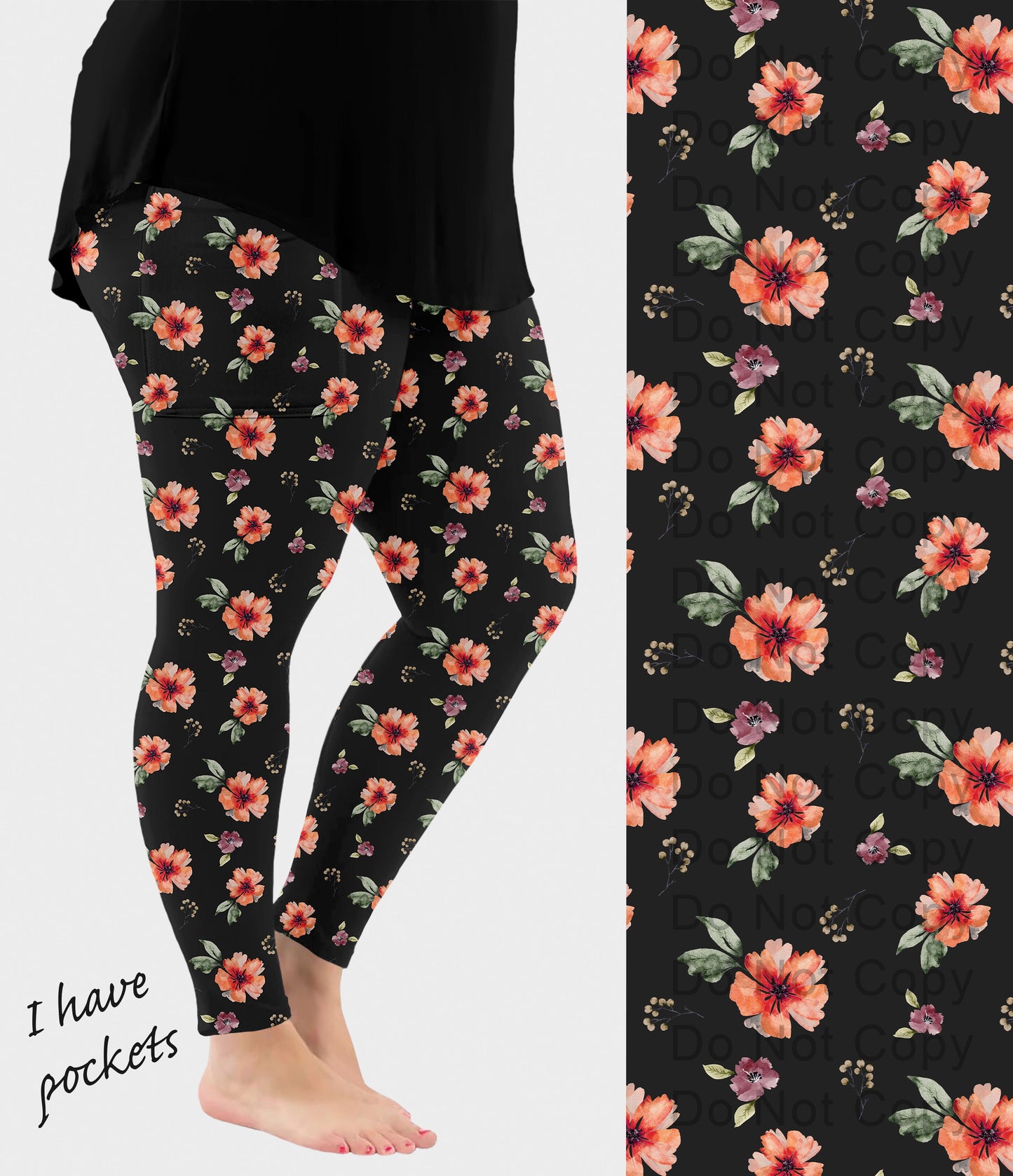 RTS - Coral Blooms Leggings with Pockets