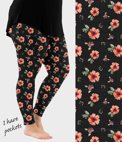 RTS - Coral Blooms Leggings with Pockets