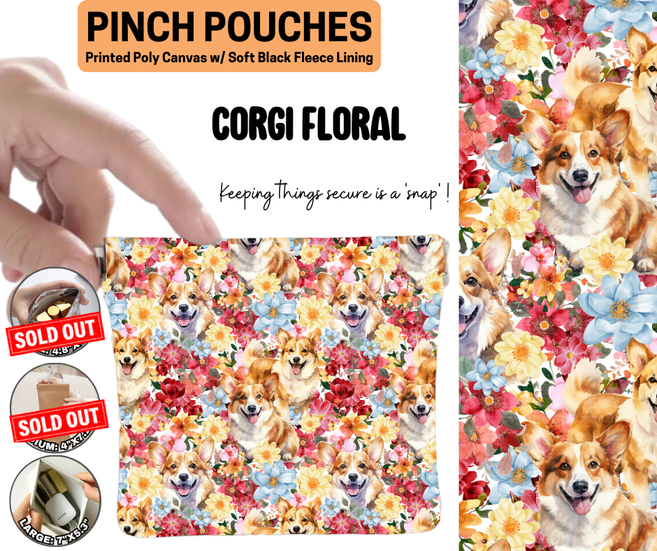 Corgi Floral Pinch Pouches