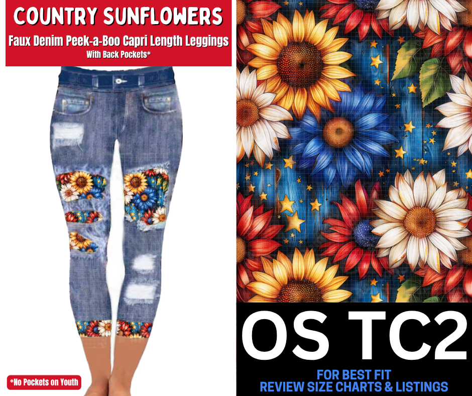 Country Sunflowers Capri Faux Denim Peekaboo