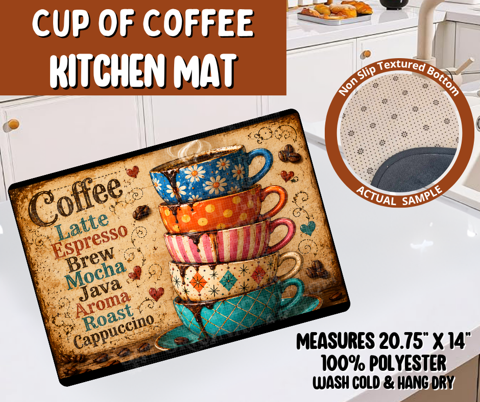 Preorder! Closes 10/19. ETA Jan. Cup Of Coffee Kitchen Mat