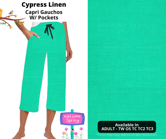 Preorder! Closes 1/8. ETA April. Cypress Linen Capri Gauchos