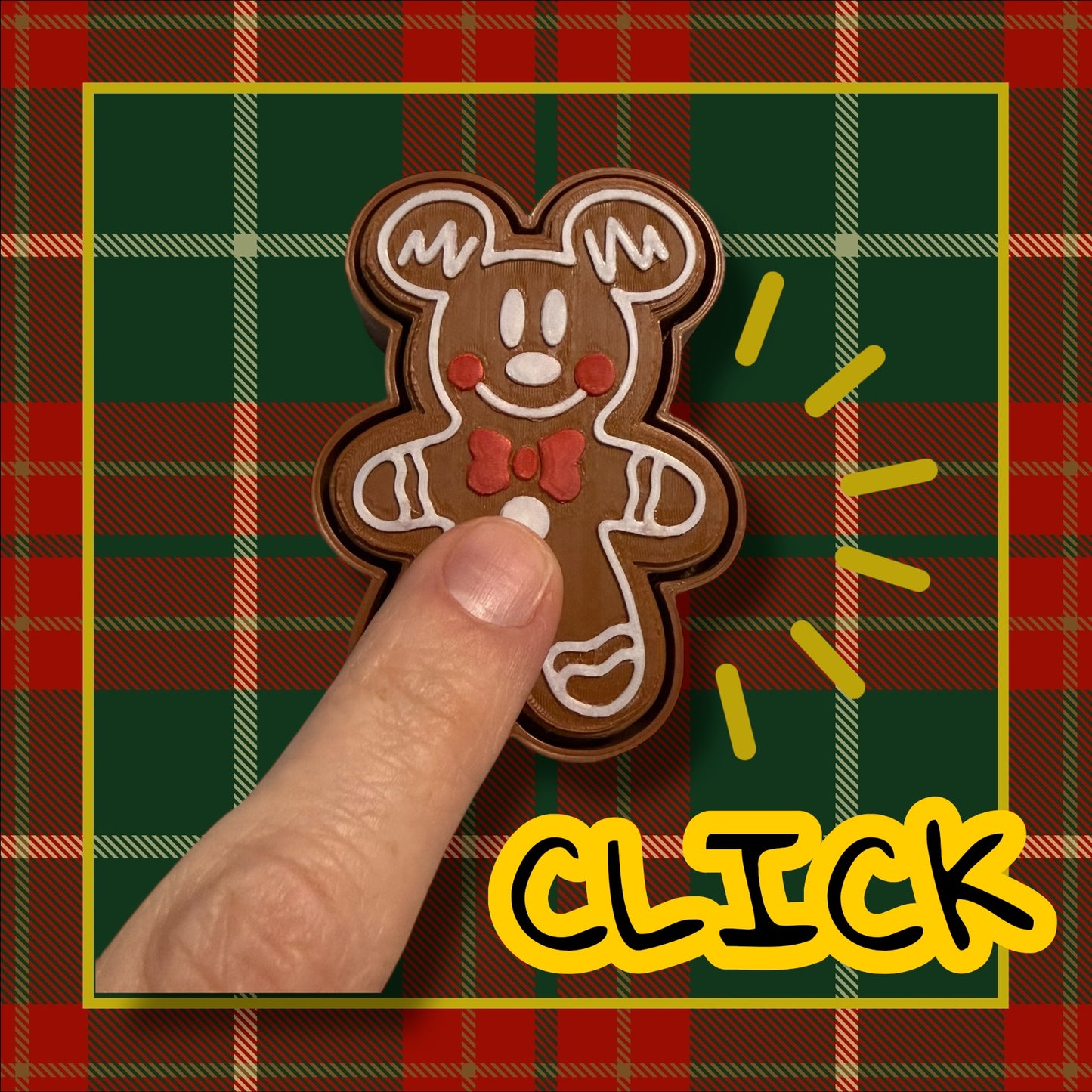 Gingerbread Mick Mouse- Fidget Clicker- 3D Printed- Christmas