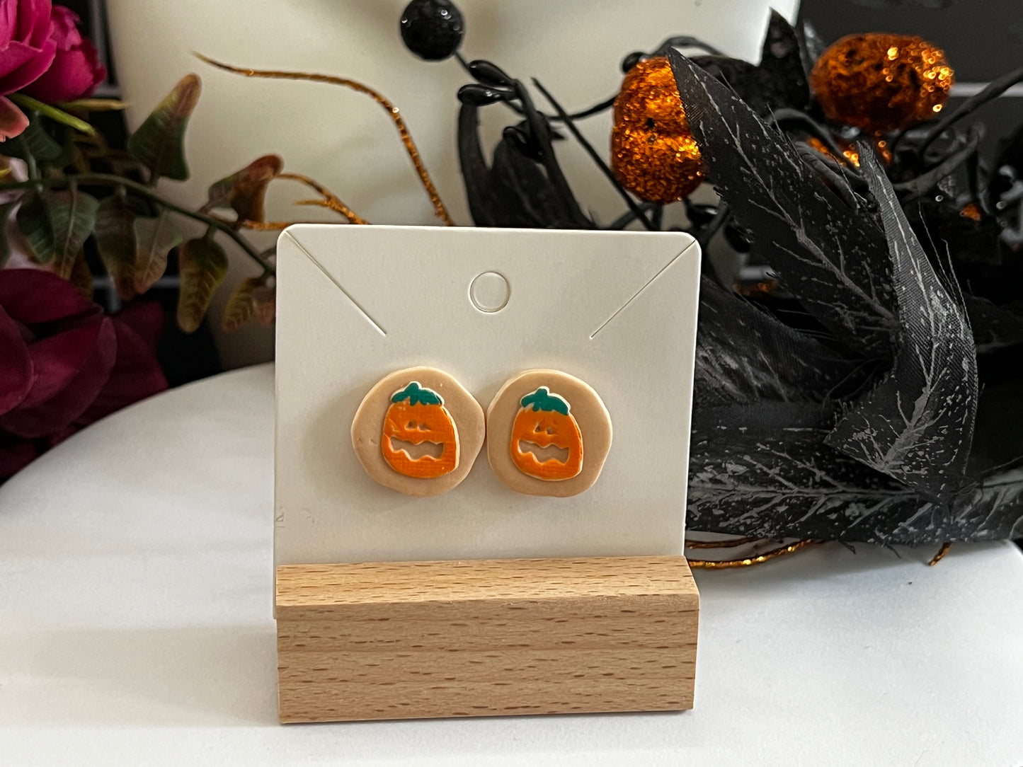 Halloween Cookies- Pumpkin- Spooky Stud Earrings