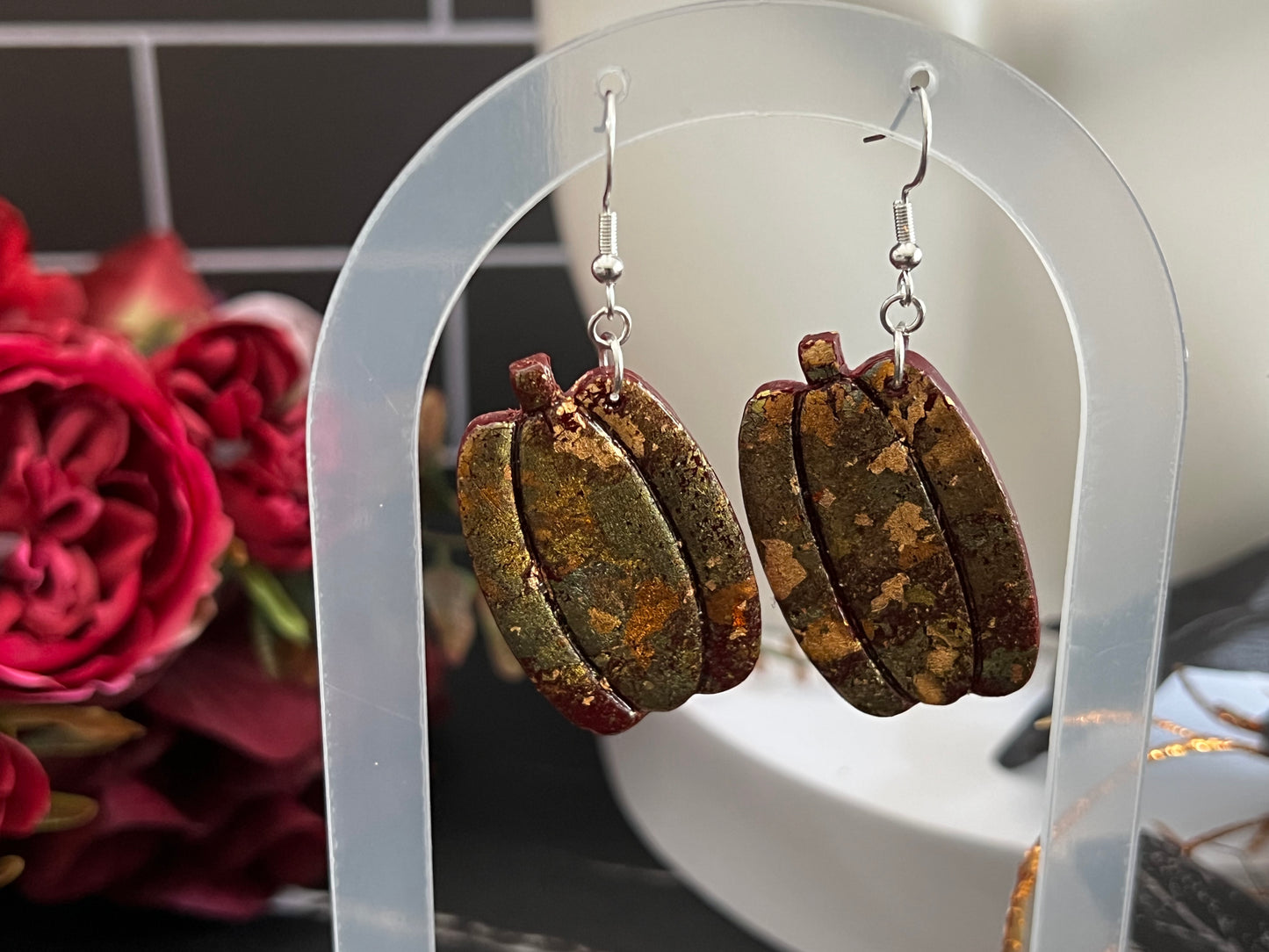 Metallic Splotch Pumpkins Spooky Hook Earrings