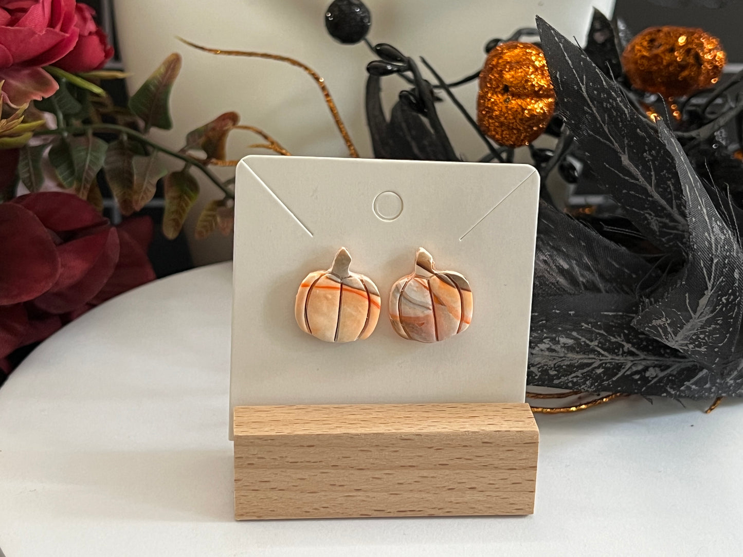 Swirled Pumpkin 2- Spooky Stud Earrings