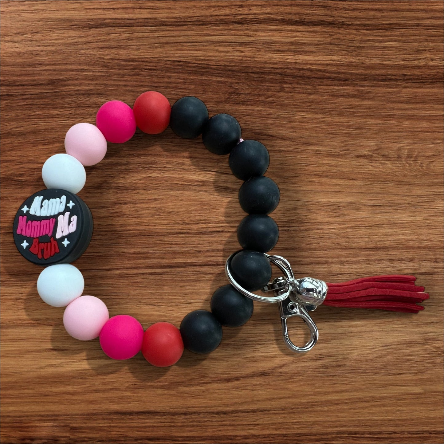 Mama Mommy Ma Bruh Silicone Keychain Beaded Wristlet with Tassel