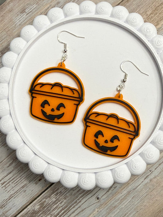 Pumpkin Bucket- 3D Printed Earrings - Halloween