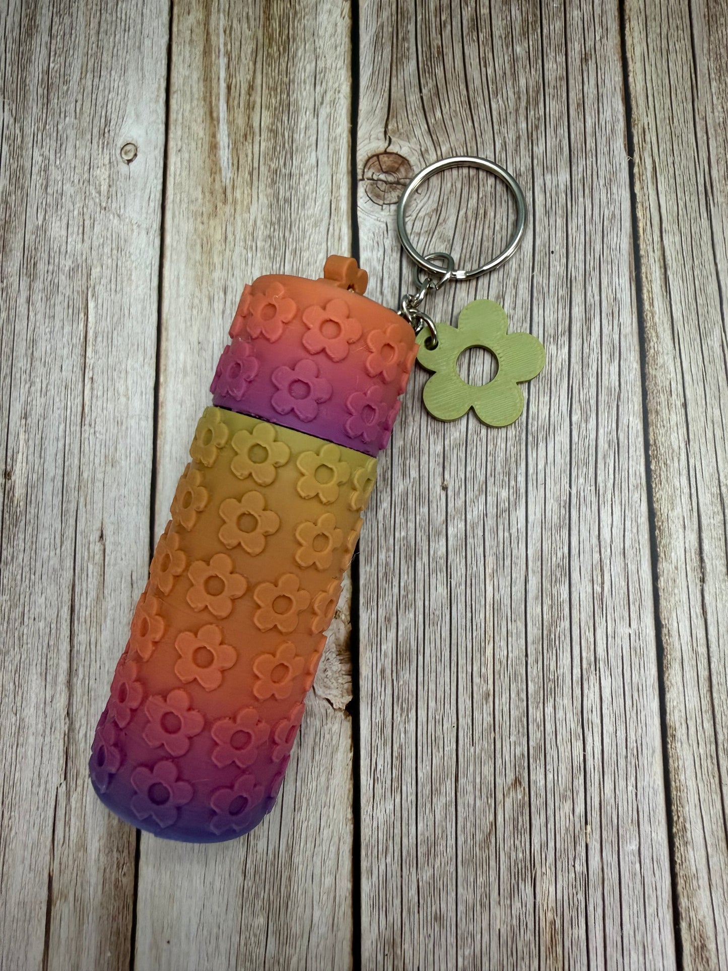 Floral Holder Keychain- 3D print- warm rainbow ombré