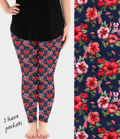 RTS - Denim Hibiscus Leggings w/ Pockets