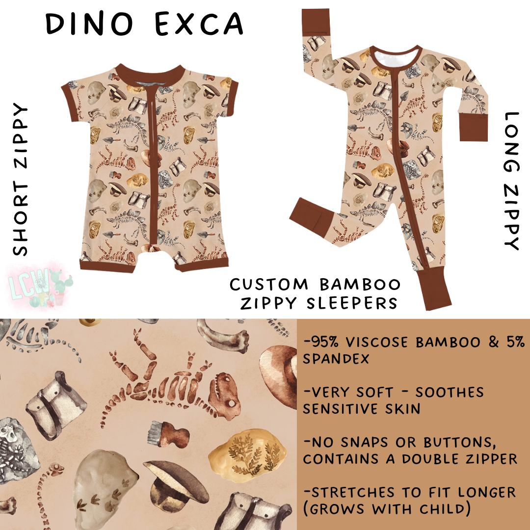 Ready to Ship - Dino Exca Short Zippy - NB short zip, 3T, 4T & 5T long zip