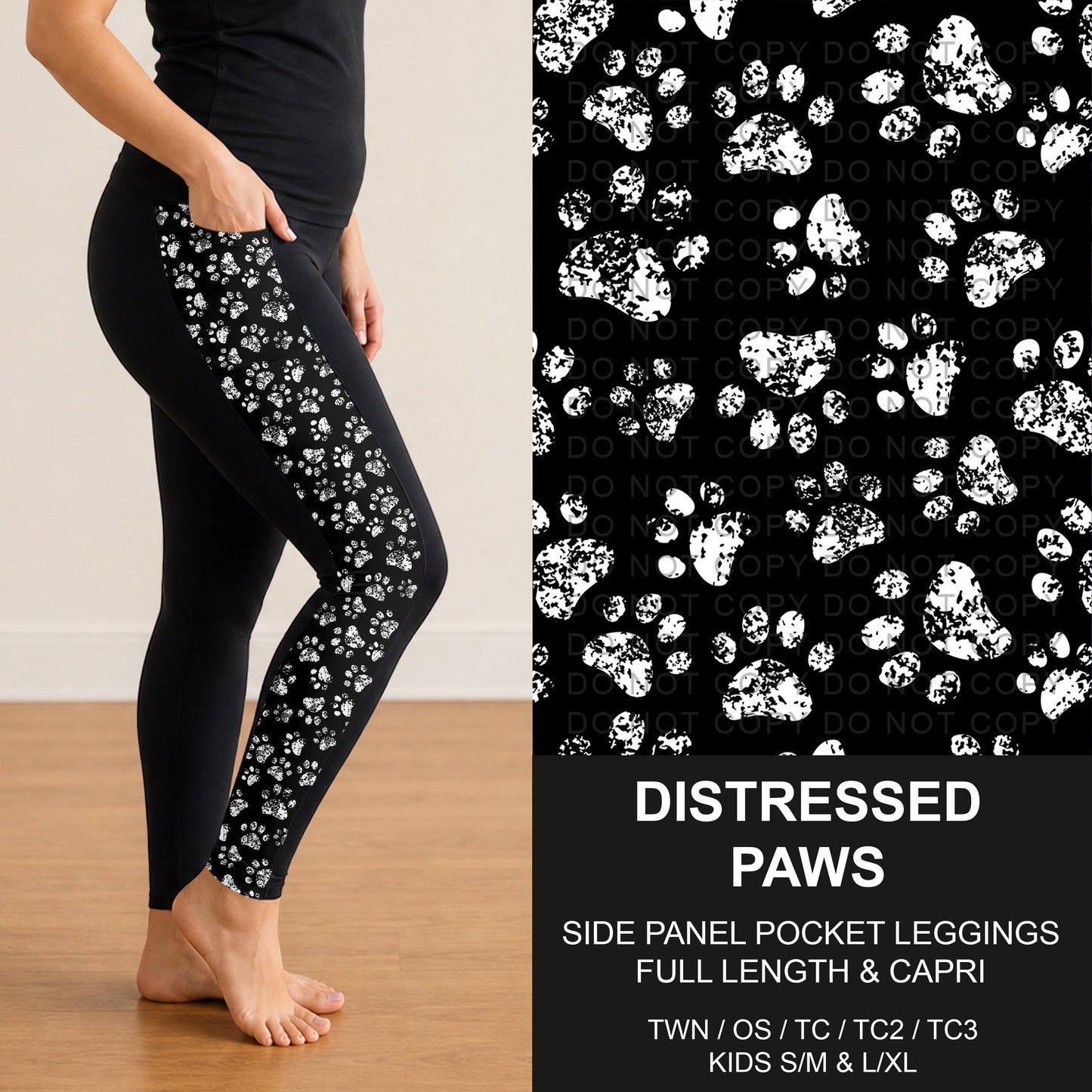 B300 - Preorder Distressed Paws Side Panel Pocket Leggings (Closes 7/15. ETA: mid Sept.)