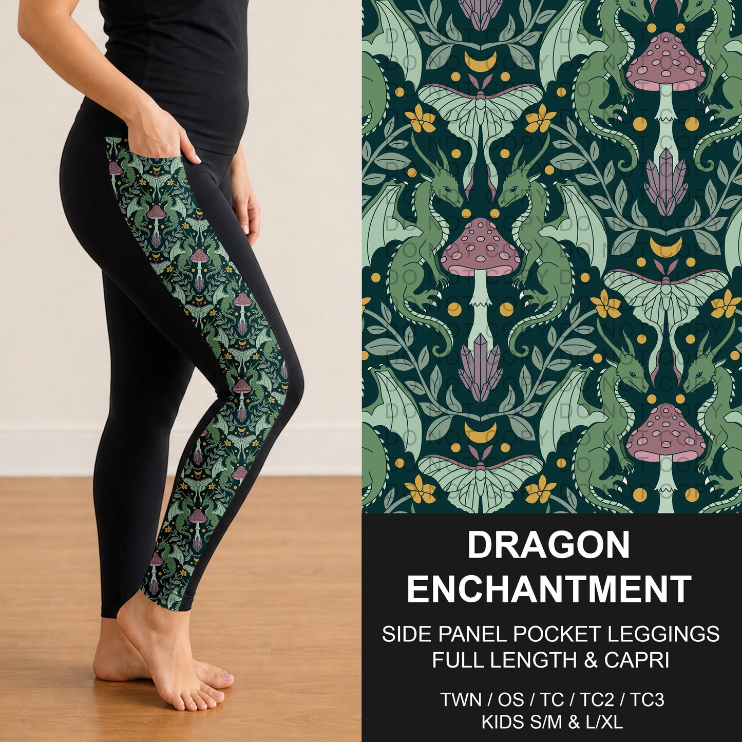 B309 - Preorder Dragon Enchantment Side Panel Pocket Leggings (Closes 8/23. ETA: late Oct.)