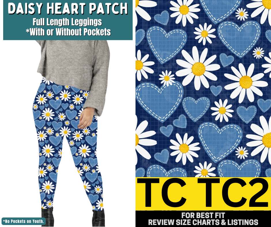 Daisy Heart Patch Full Length Leggings w/ Pockets