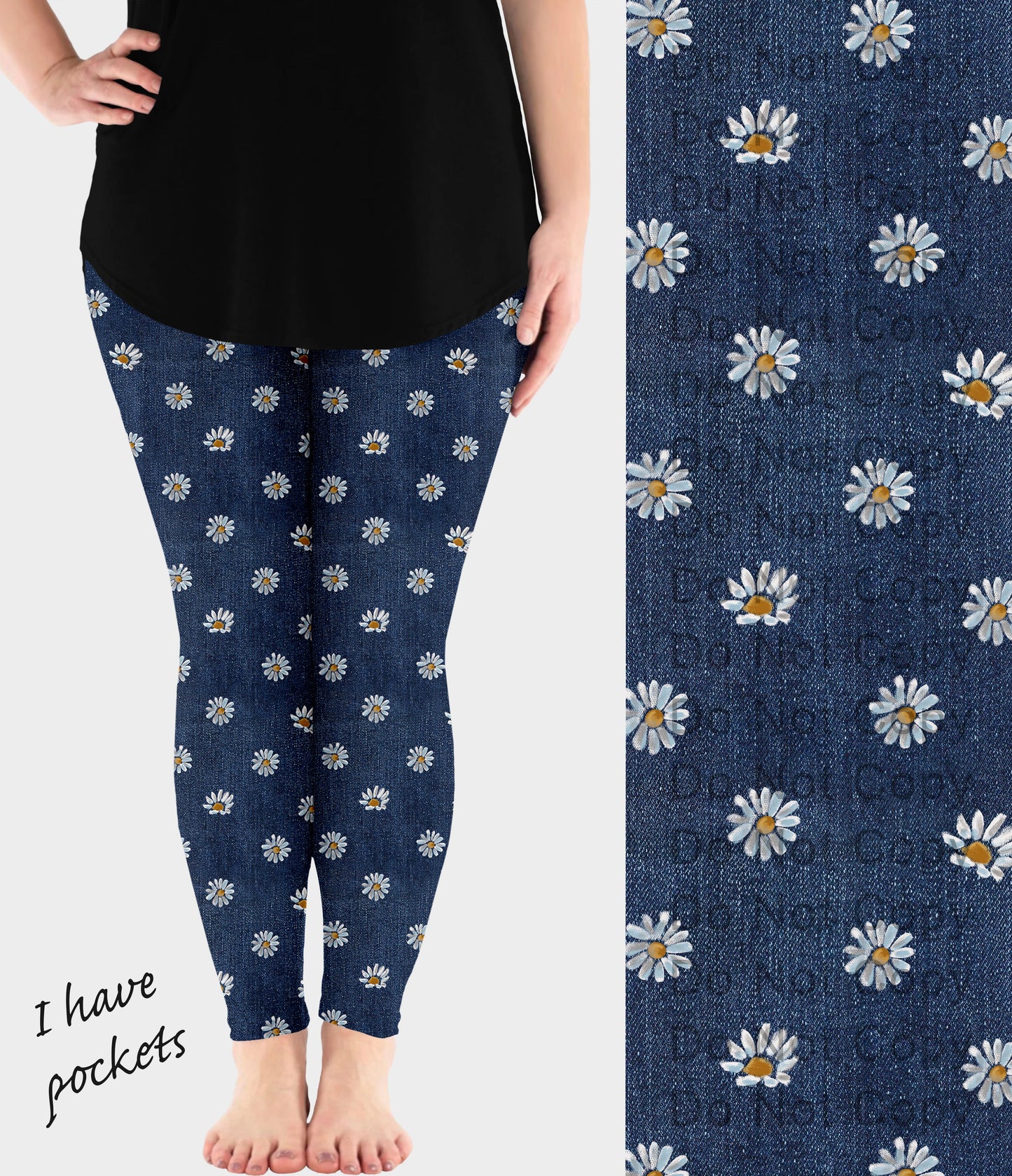 RTS - Daisy Faux Denim Leggings w/ Pockets