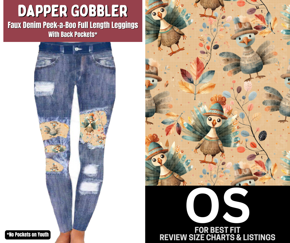 Dappler Gobbler Faux Denim Full Length Peekaboo Leggings