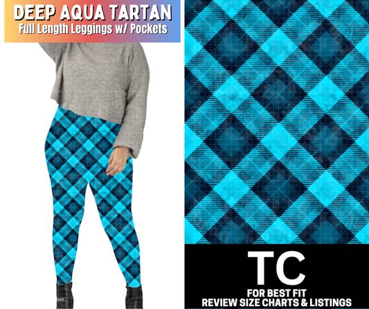 Deep Aqua Tartan Leggings Choose Fleece or Traditional