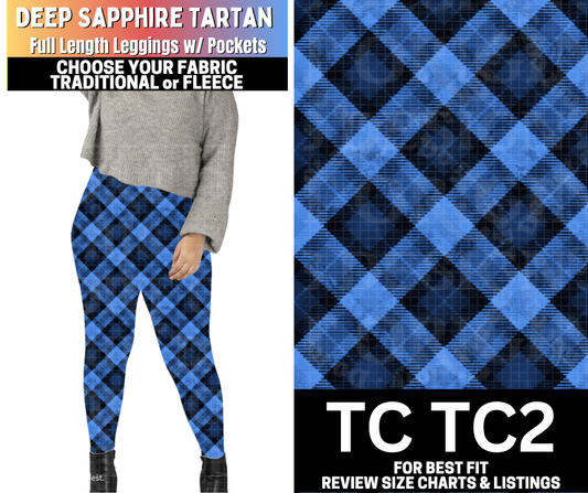 Deep Sapphire Tartan Leggings Choose Fleece or Traditional