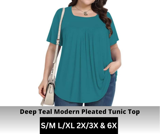 Deep Teal Pleated Tunic Top
