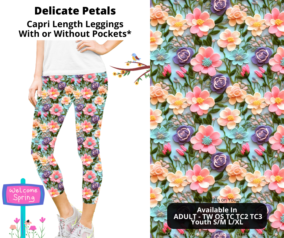 Preorder! Closes 1/27. ETA April. Delicate Petals Capri Leggings w/wo Pockets