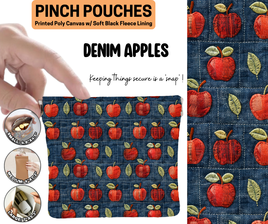 Denim Apples Pinch Pouches