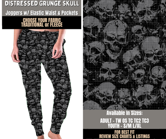 Preorder! Closes 10/28. ETA Jan. Distressed Grunge Skull Joggers Choose Fleece or Traditional