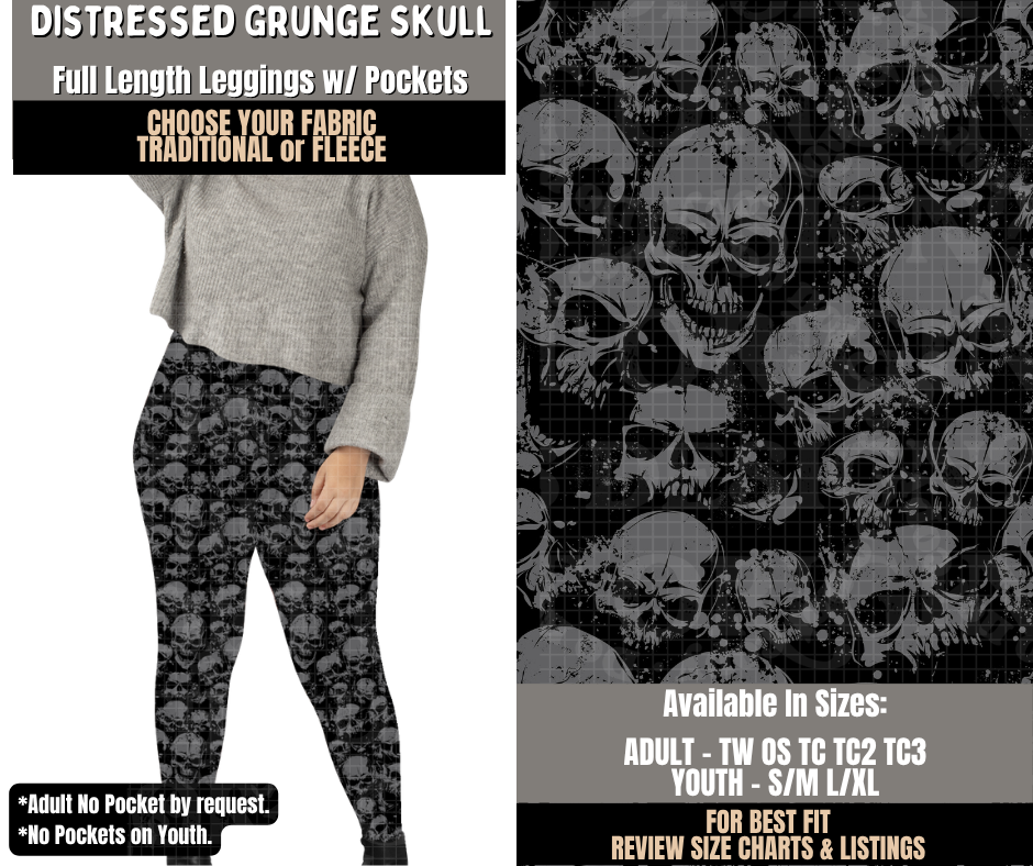 Preorder! Closes 10/28. ETA Jan. Distressed Grunge Skull Leggings Choose Fleece or Traditional