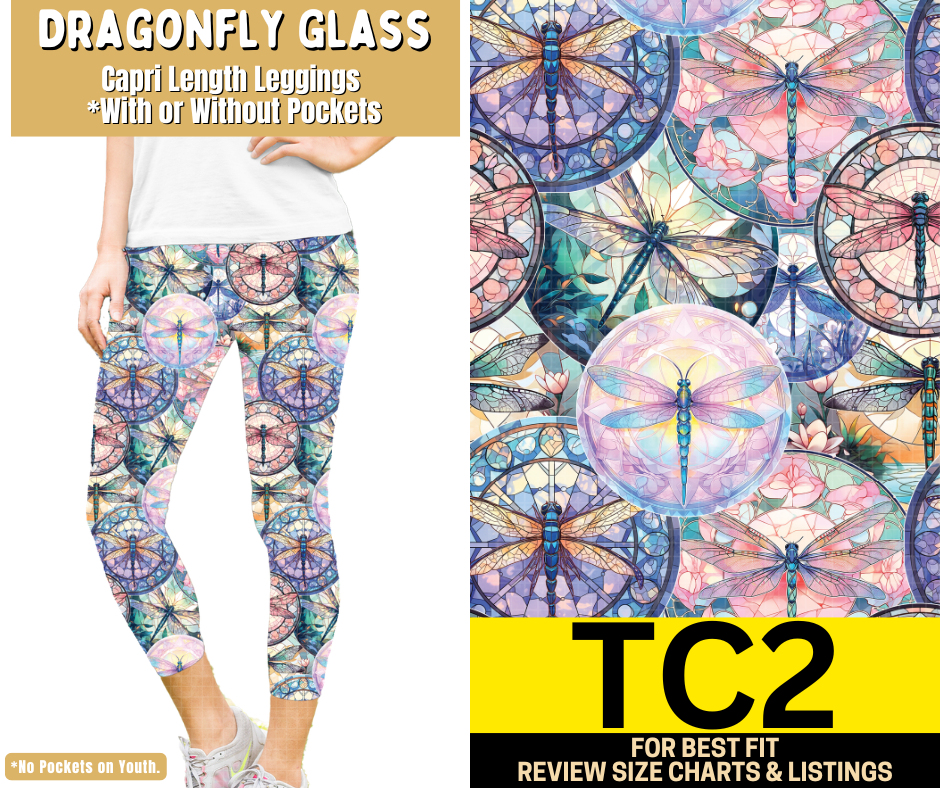 Dragonfly Glass Capri Length Leggings w/ Pockets