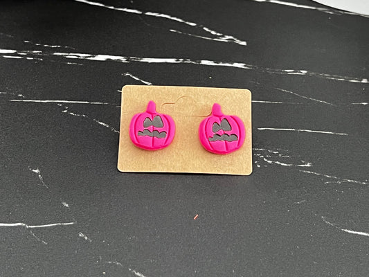 Pink Jack-o-Lantern Spooky Stud Earrings