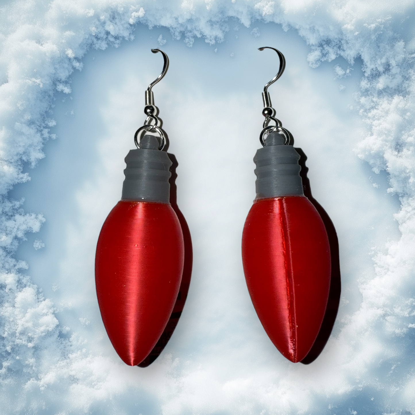 Red Christmas Light Bulbs- 3D Printed Earrings - Christmas