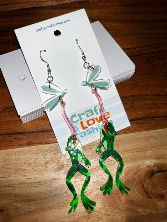 Frogs and Dragonflies- Acrylic Earrings