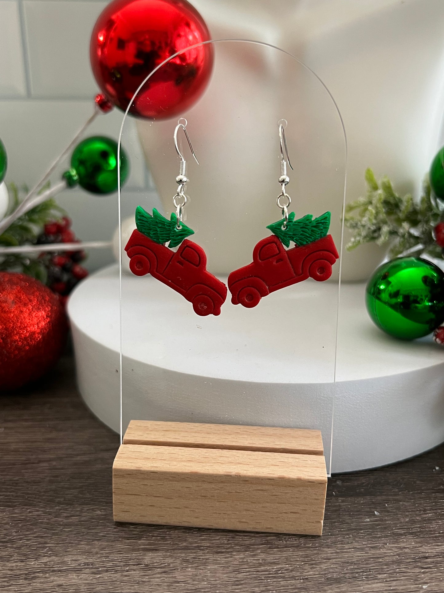 Red Tree Truck- Merry Collection- Hook Earring