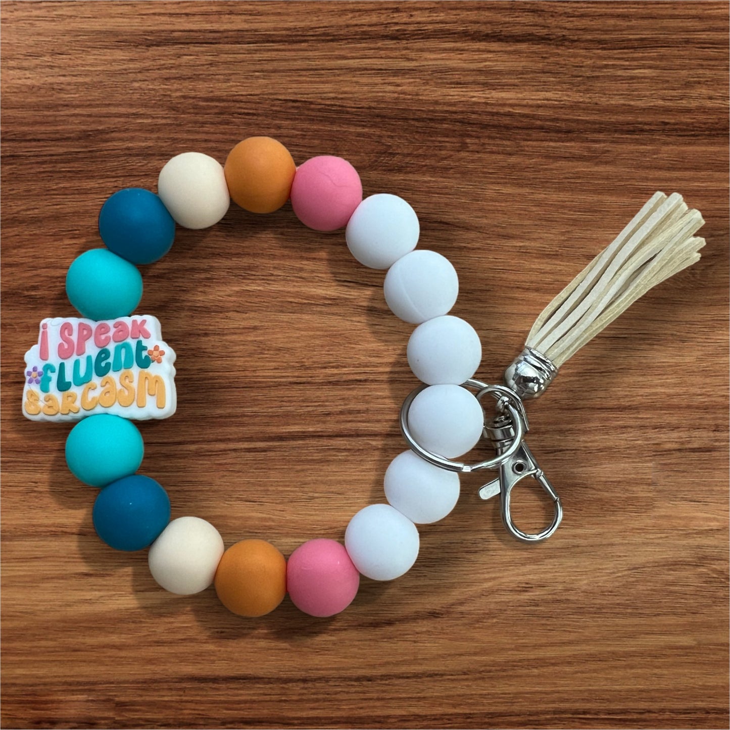 I Speak Fluent Sarcasm Silicone Keychain Beaded Wristlet with Tassel