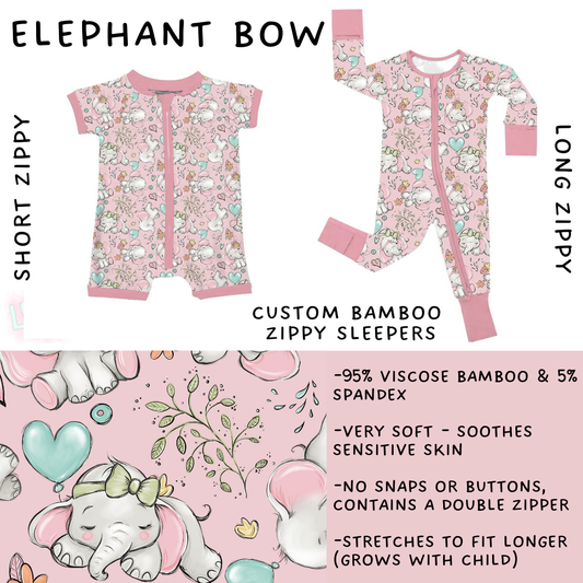 Batch #470 - Little Dreamers 7 - Closes 12/31 - ETA late Feb - Elephant Bow Short and Long Zippy Sleeper
