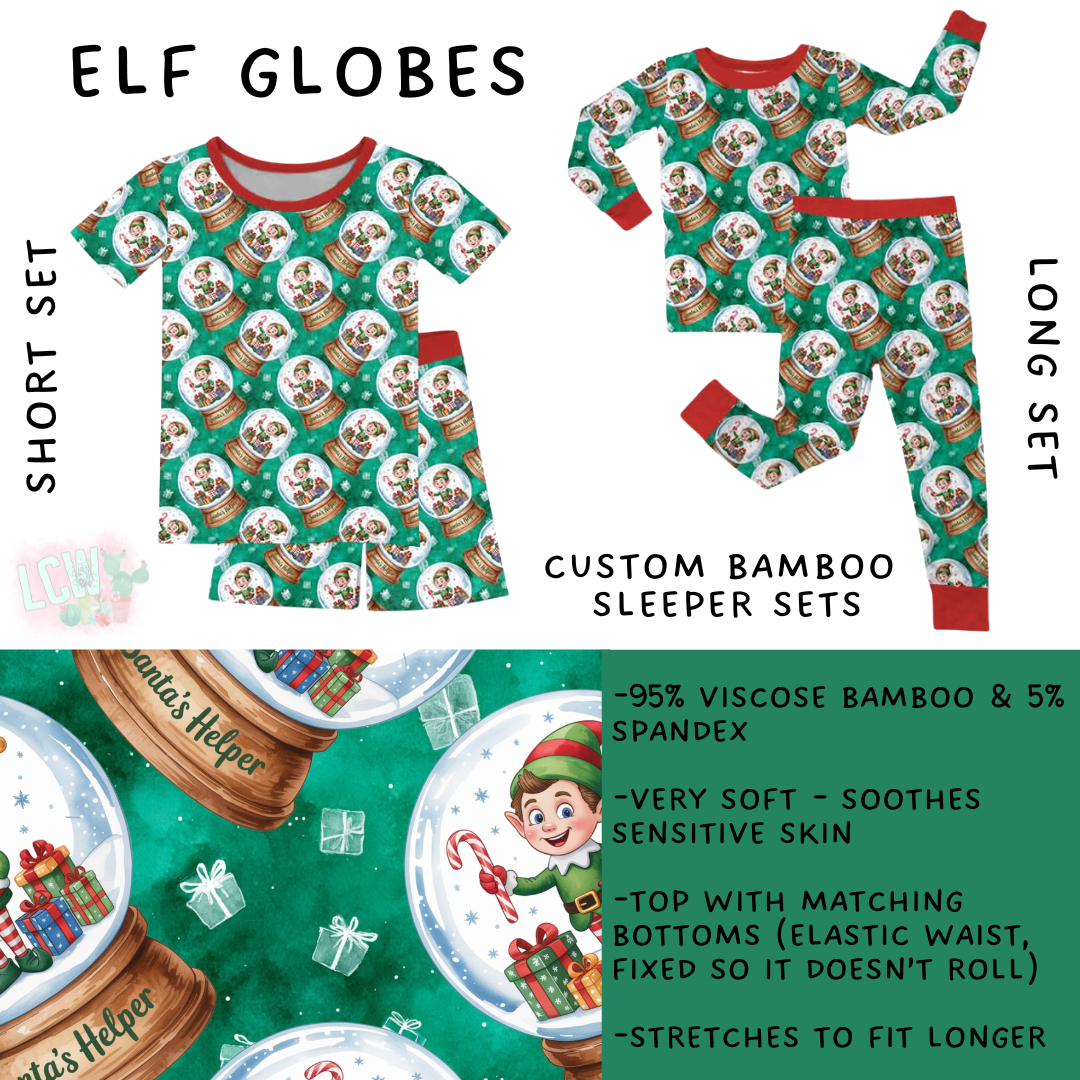 Ready to Ship - Elf Globes Bamboo Long Sleeper Set - 3T