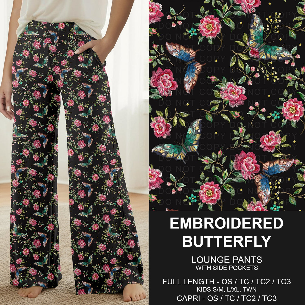 B318 - Preorder Embroidered Butterfly Lounge Pants (Closes 10/25. ETA: late Dec.)