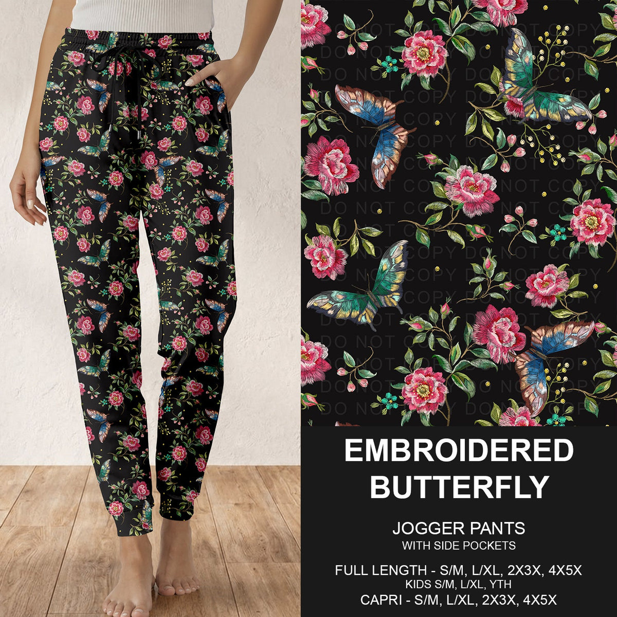B318 - Preorder Embroidered Butterfly Joggers (Closes 10/25. ETA: late Dec.)