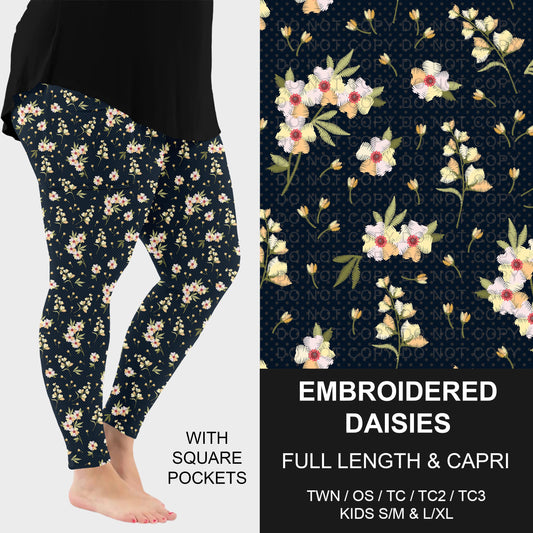 B318 - Preorder Embroidered Daisies Leggings w/ Pockets (Closes 10/25. ETA: late Dec.)