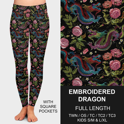 B213 - Preorder Embroidered Dragon Leggings w/ Pockets (Closes 2/16. ETA early may)