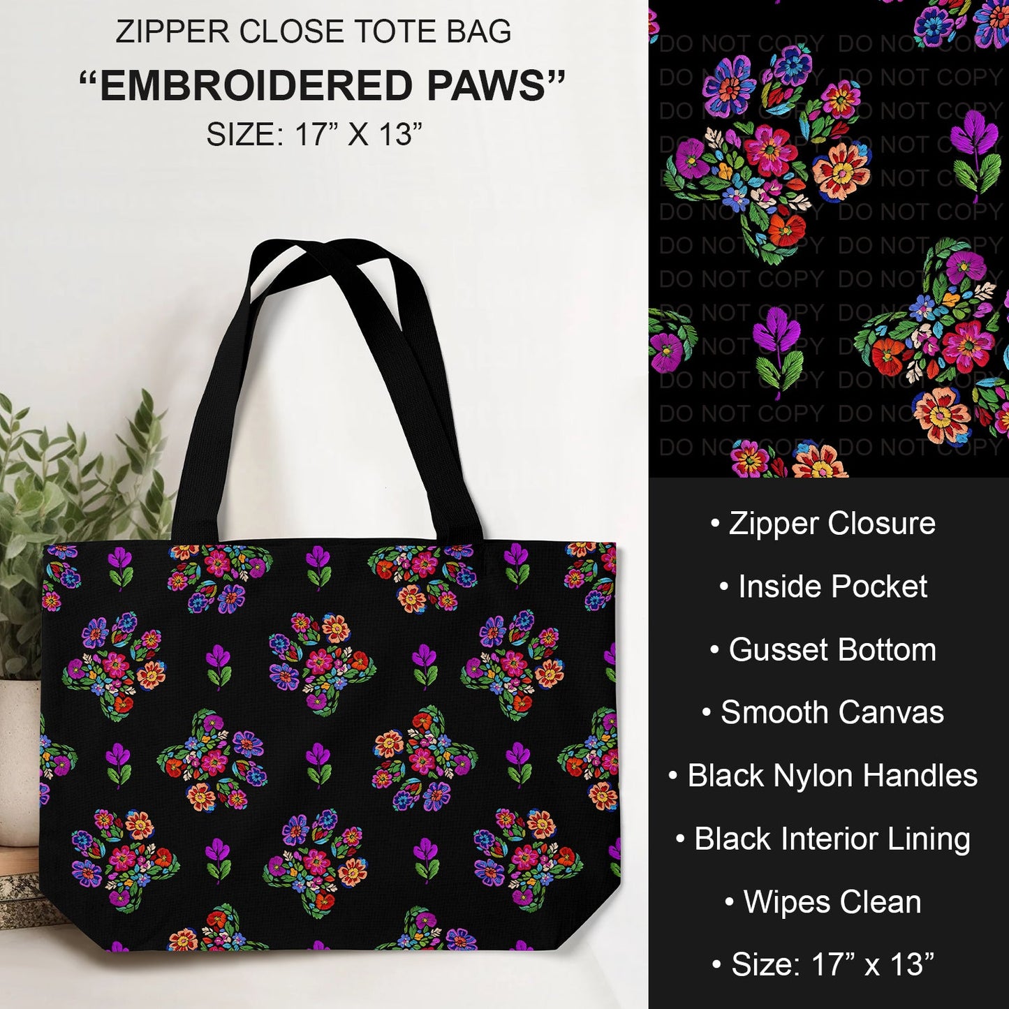 B232 - Preorder Embroidered Paws Tote Bag (Closes 6/04. ETA: late July)