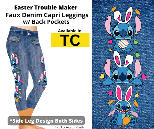 Easter Trouble Maker Capri Faux Denim w/ Side Leg Designs