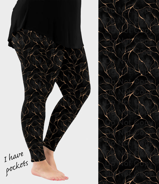 RTS - Ebony Marble Leggings w/ Pockets