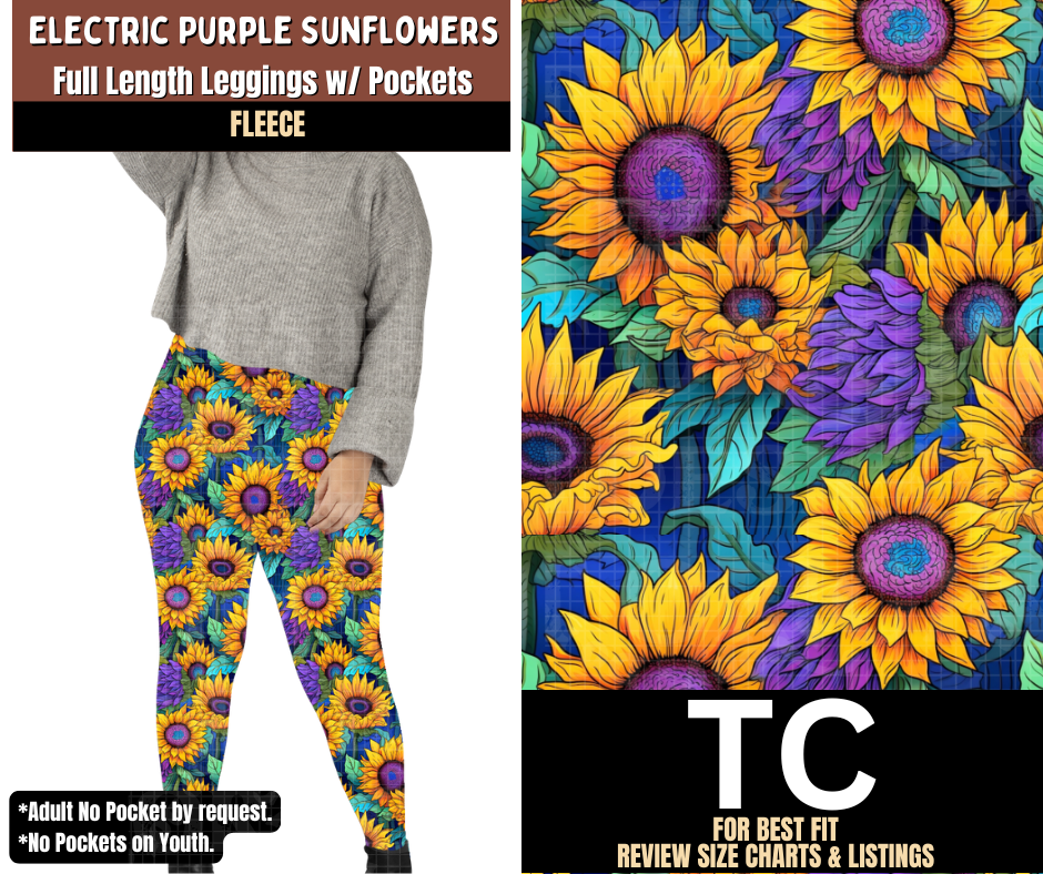 Electric Purple Sunflowers Leggings Fleece