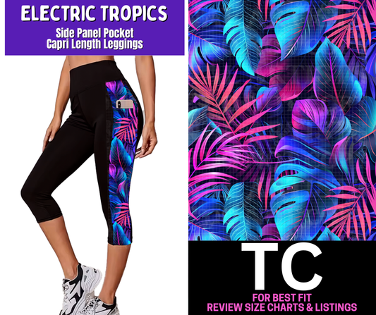 Electric Tropics Side Panel Pocket Capri Length Leggings
