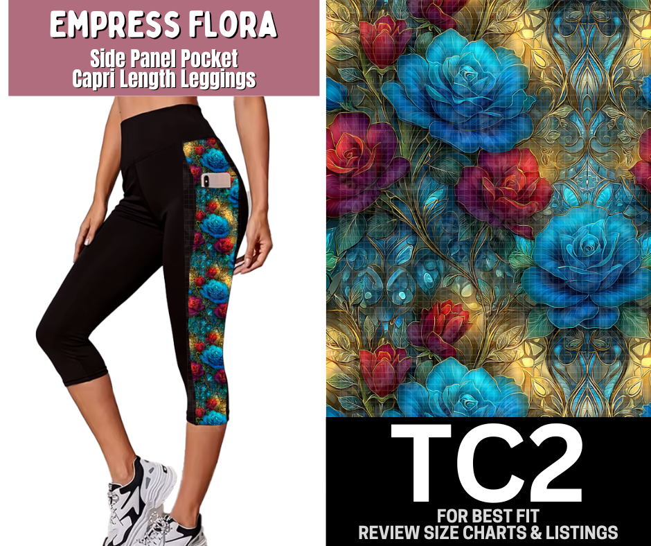 Empress Flora Side Panel Pocket Capri Length Leggings