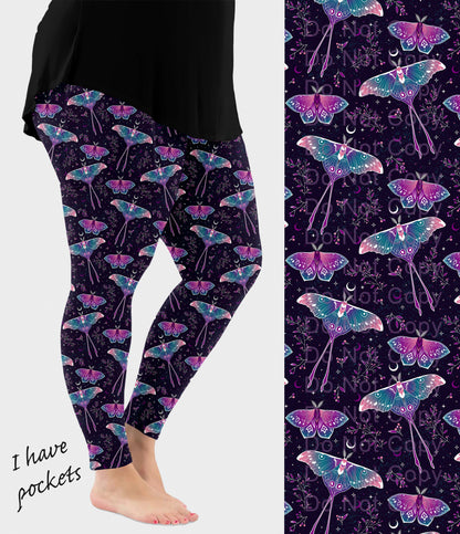 RTS - Enchanted Night Moth Leggings w/ Pockets