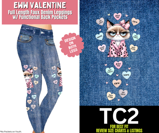 Eww Valentine Full Length Faux Denim w/ Side Leg Designs