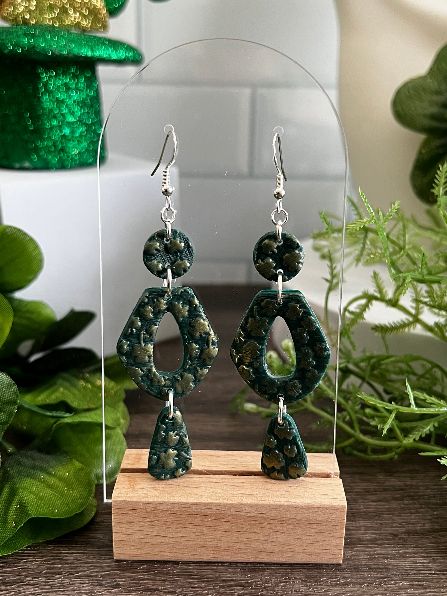 Abstract Shamrock Dangle- St. Patrick's-  Hook Earring